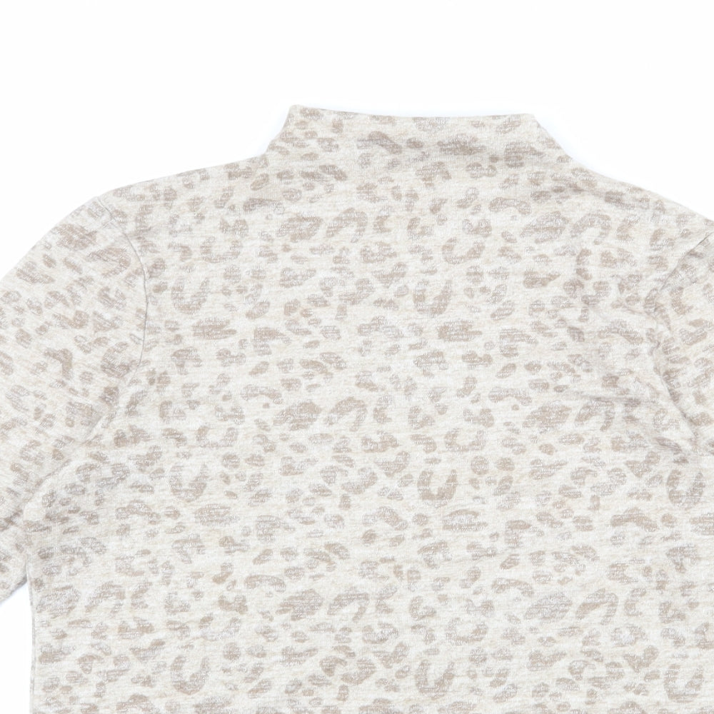 Marks and Spencer Womens Beige Animal Print Viscose Basic T-Shirt Size 14 High Neck - Leopard Print