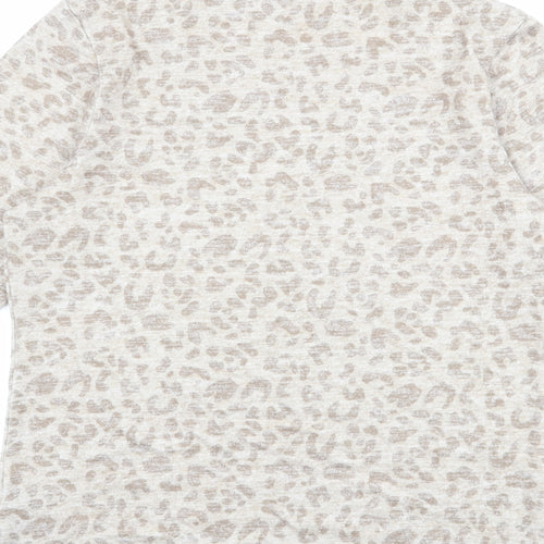 Marks and Spencer Womens Beige Animal Print Viscose Basic T-Shirt Size 14 High Neck - Leopard Print
