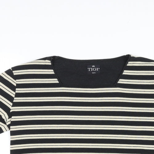 TIGI Womens Multicoloured Striped Polyester Basic T-Shirt Size 10 Square Neck