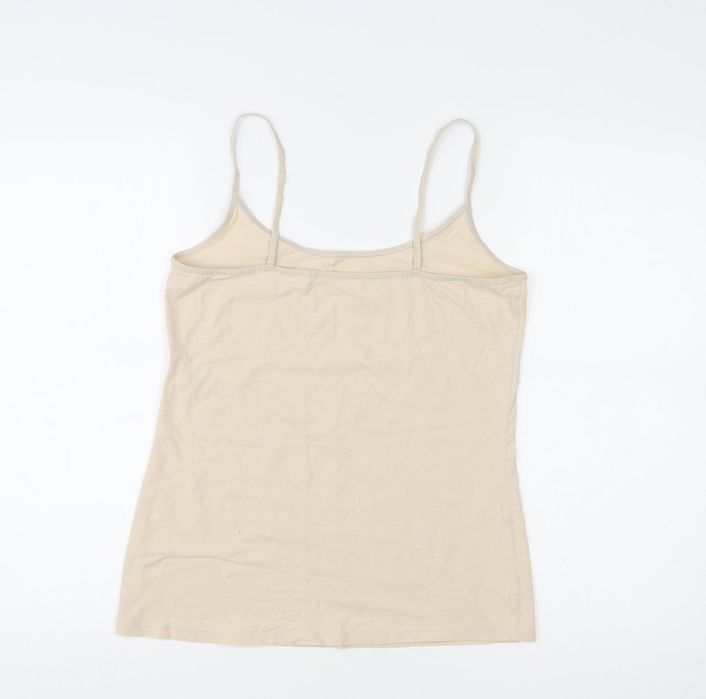 Marks and Spencer Womens Beige Cotton Basic Tank Size 14 Round Neck