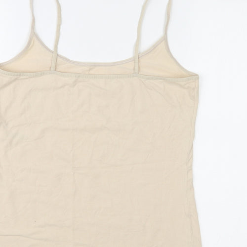 Marks and Spencer Womens Beige Cotton Basic Tank Size 14 Round Neck