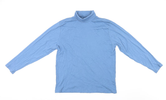 South Bay Womens Blue Cotton Basic T-Shirt Size M Roll Neck