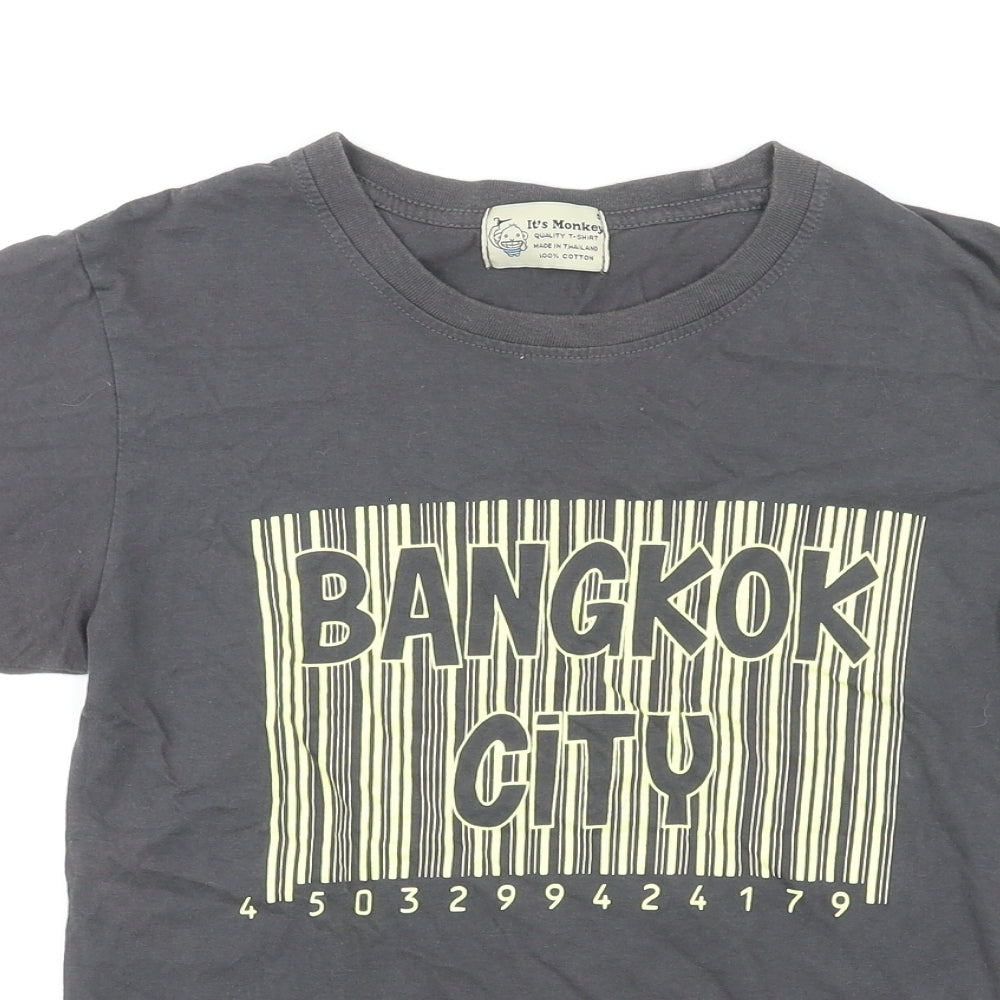 It's Monkey Mens Grey Cotton T-Shirt Size S Crew Neck - Bangkok City