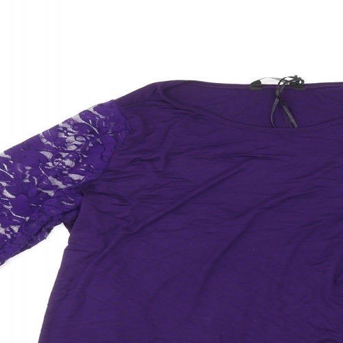 Limited Collection Womens Purple Viscose Basic Blouse Size 14 Round Neck - Lace Sleeves