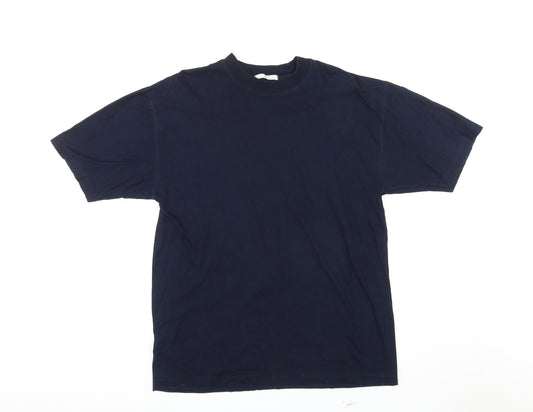 St Michael Mens Blue Cotton T-Shirt Size L Crew Neck