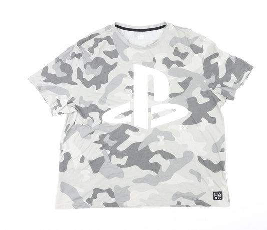 PlayStation Mens Multicoloured Camouflage Cotton T-Shirt Size 2XL Crew Neck