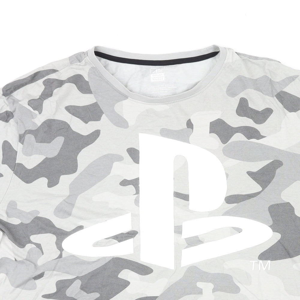 PlayStation Mens Multicoloured Camouflage Cotton T-Shirt Size 2XL Crew Neck