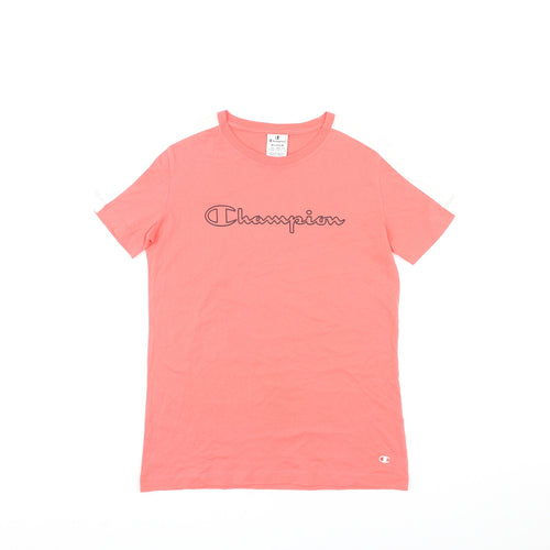 Champion Womens Pink Polyester Basic T-Shirt Size M Round Neck