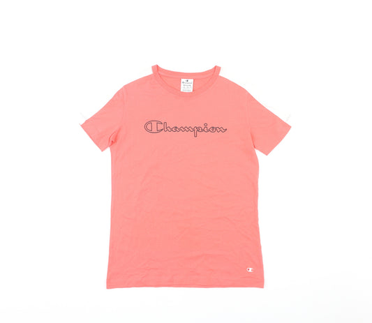 Champion Womens Pink Polyester Basic T-Shirt Size M Round Neck