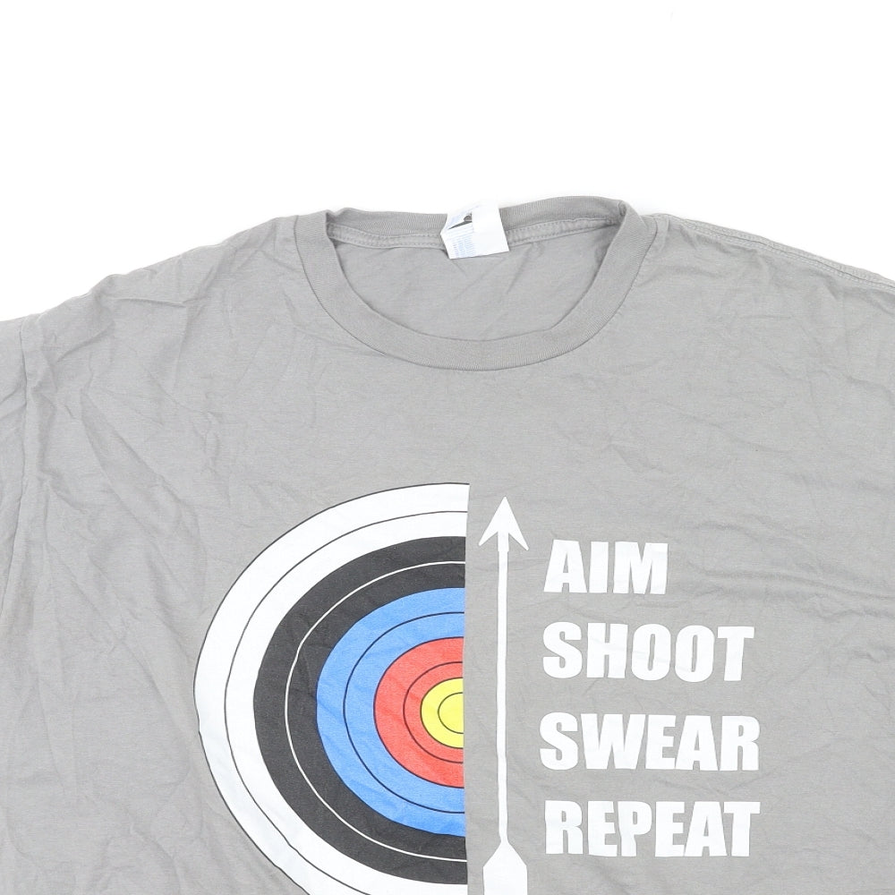 Port & Company Mens Grey Cotton T-Shirt Size XL Crew Neck - Aim Shoot Swear Repeat