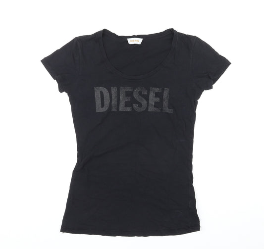 Diesel Womens Black Polyester Basic T-Shirt Size M Round Neck