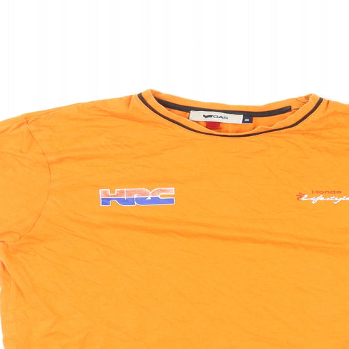 GAS Mens Orange Cotton T-Shirt Size M Crew Neck - Honda Racing