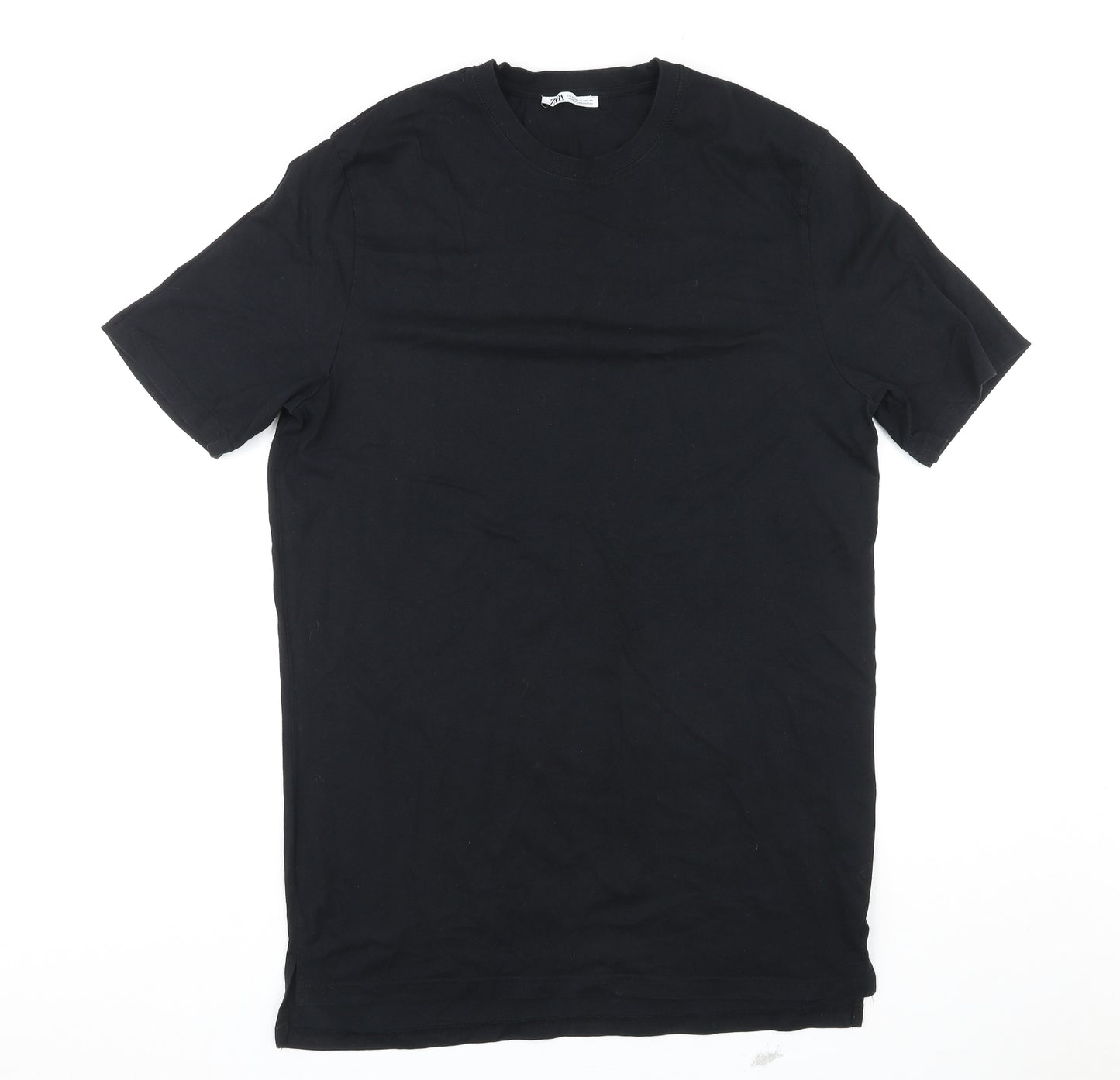 Zara Mens Black Cotton T-Shirt Size XL Crew Neck