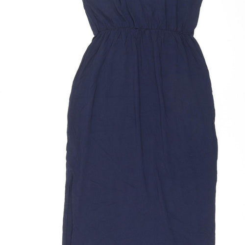 Marks and Spencer Womens Blue Cotton Slip Dress Size 14 Round Neck Pullover