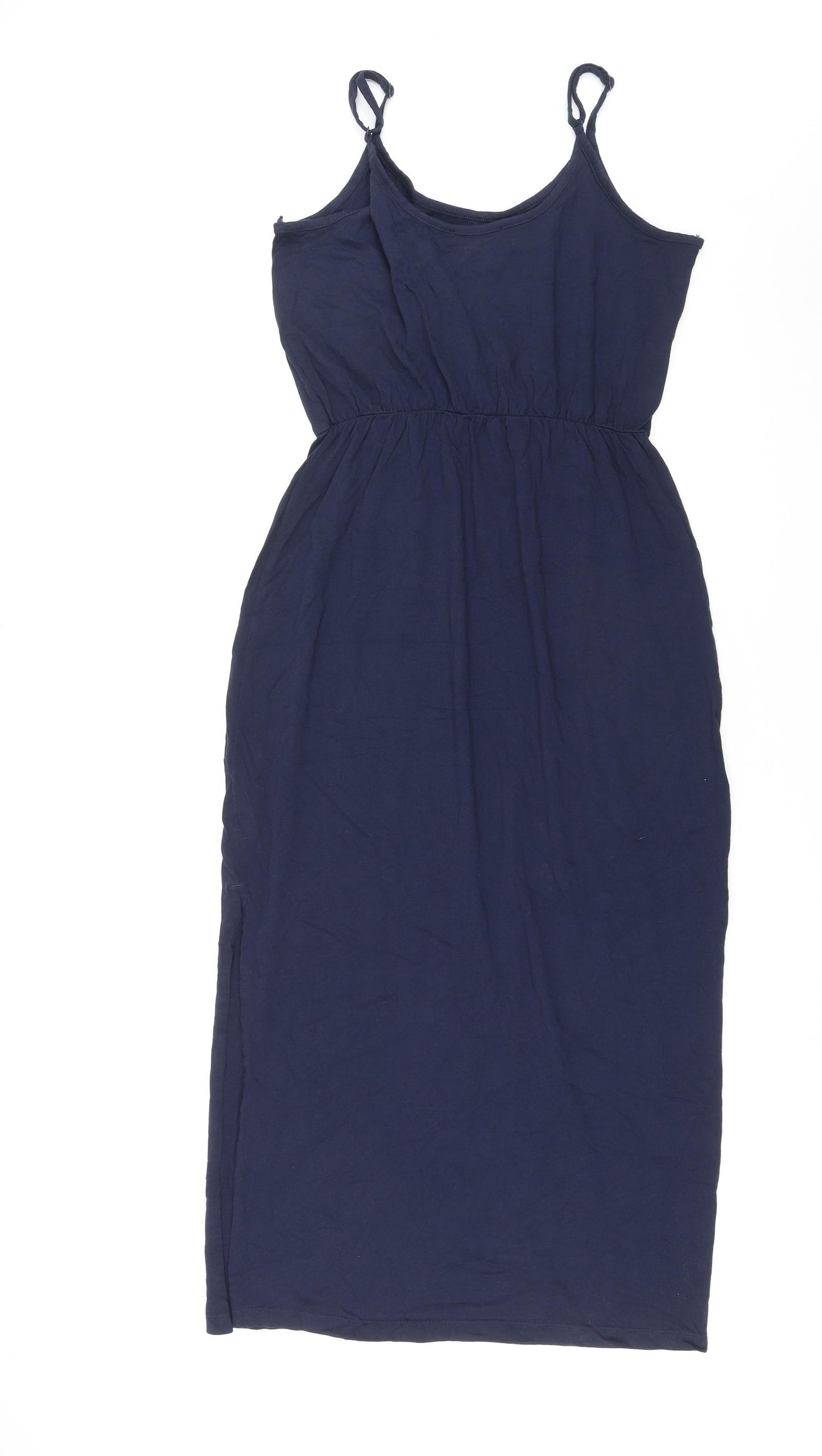 Marks and Spencer Womens Blue Cotton Slip Dress Size 14 Round Neck Pullover