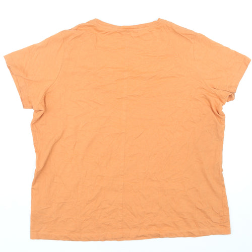 Very Womens Orange Cotton Basic T-Shirt Size 18 V-Neck