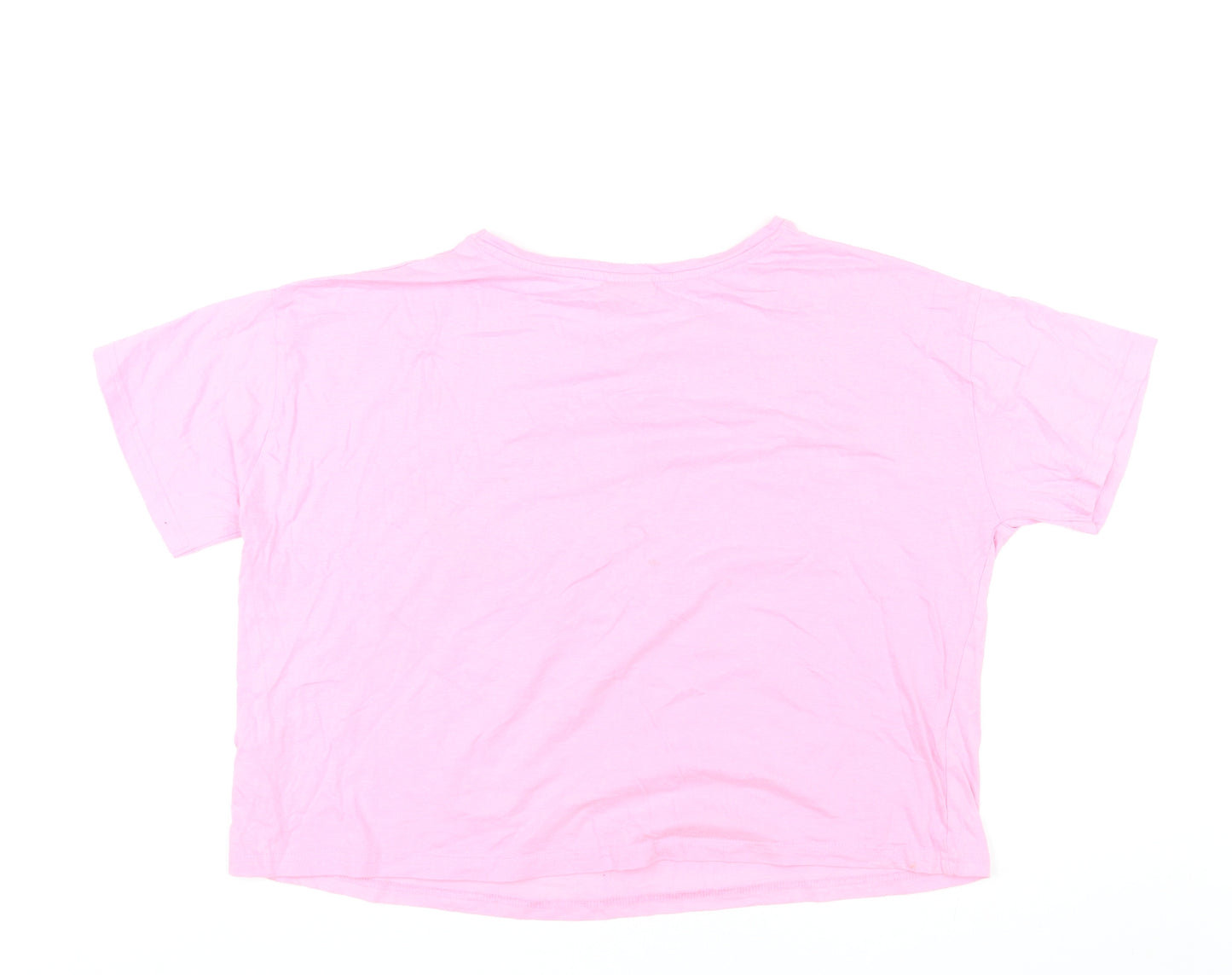 Barbie Womens Pink Cotton Cropped T-Shirt Size L Round Neck - Barbie