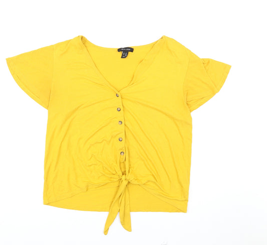New Look Womens Yellow Viscose Basic Blouse Size 14 V-Neck