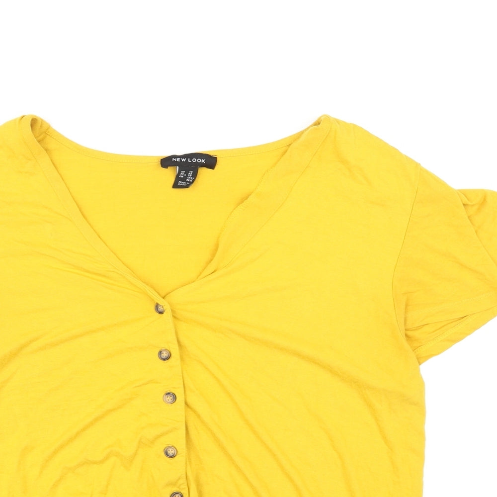 New Look Womens Yellow Viscose Basic Blouse Size 14 V-Neck