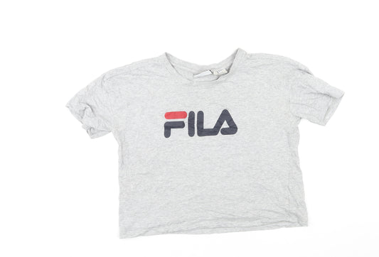 FILA Womens Grey Cotton Basic T-Shirt Size M Round Neck