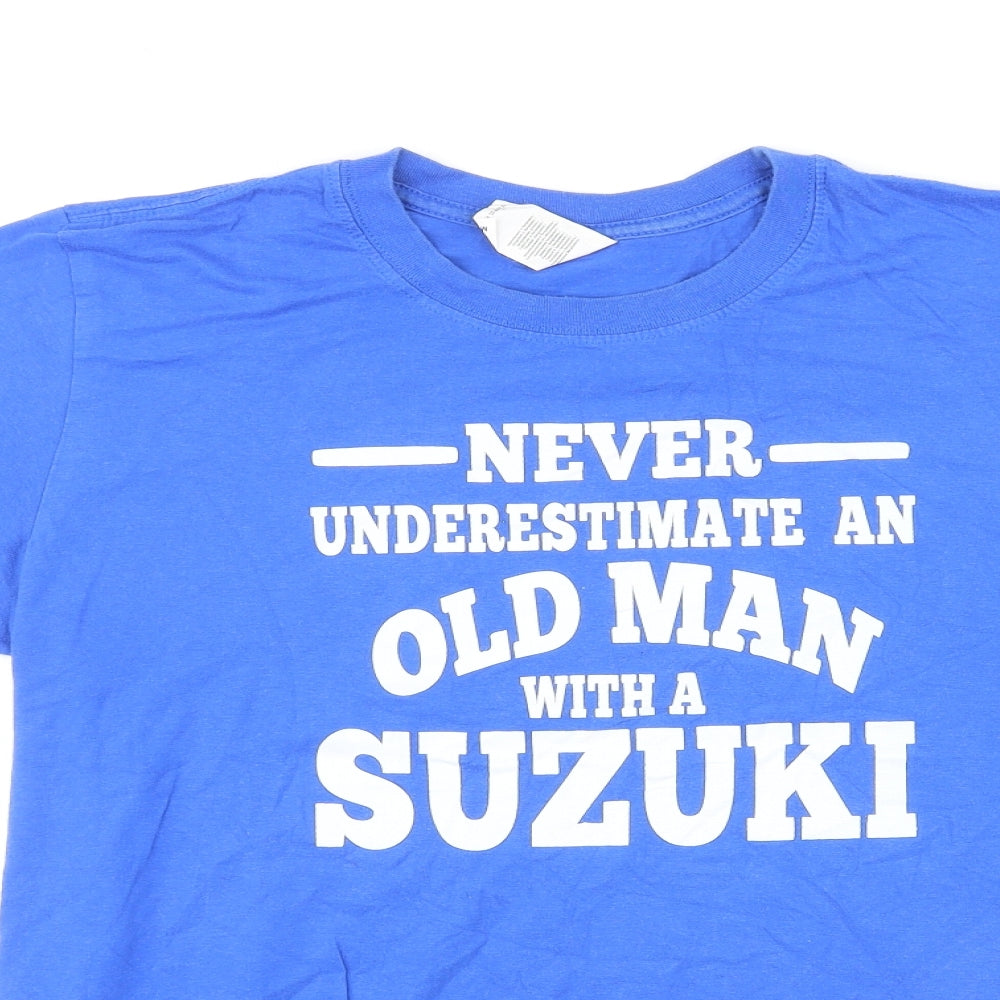 Gildan Mens Blue Cotton T-Shirt Size M Round Neck - Never Underestimate An Old Man