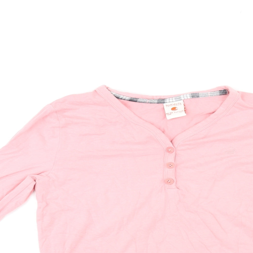 SoulCal&Co Girls Pink Cotton Basic T-Shirt Size 11-12 Years V-Neck Pullover