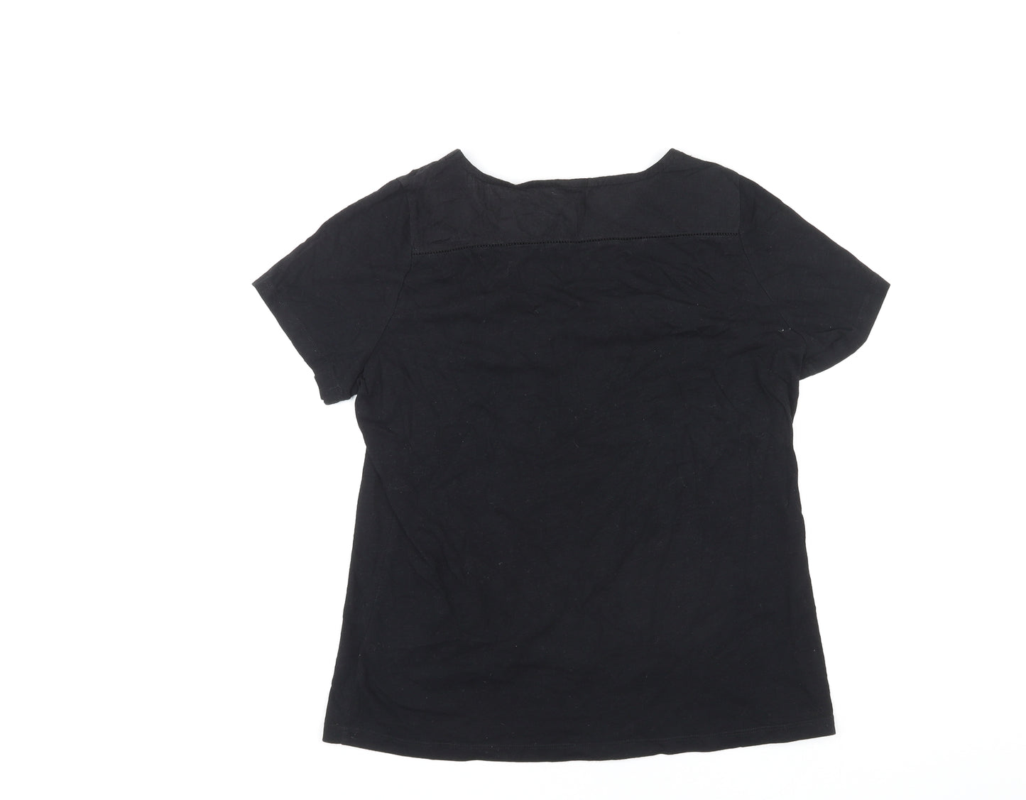 White Stuff Womens Black Cotton Basic T-Shirt Size 14 Round Neck