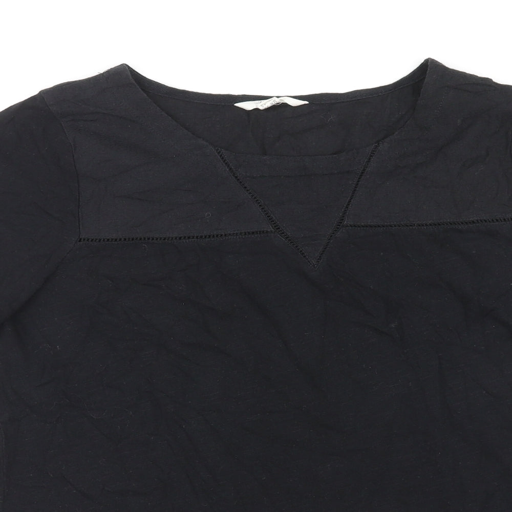 White Stuff Womens Black Cotton Basic T-Shirt Size 14 Round Neck