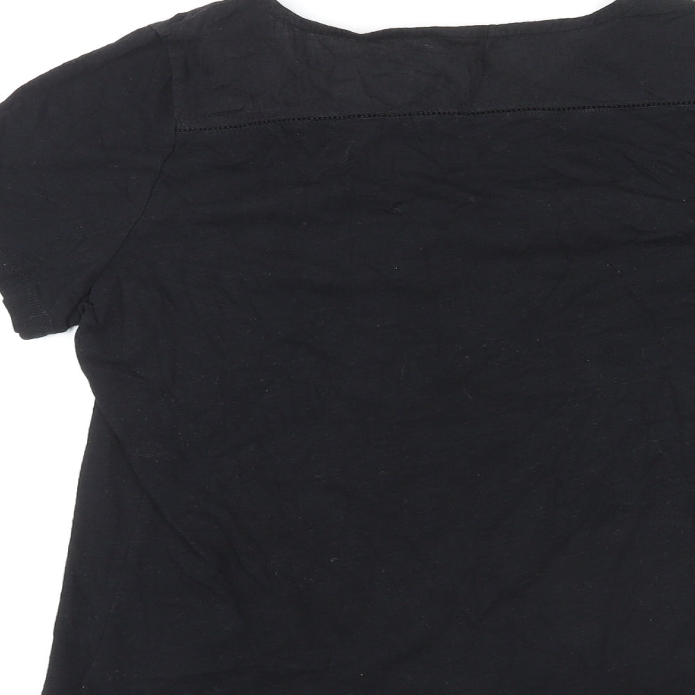 White Stuff Womens Black Cotton Basic T-Shirt Size 14 Round Neck