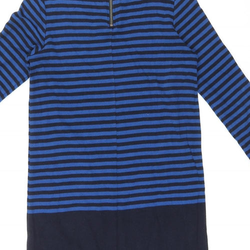 Hobbs Womens Multicoloured Striped Cotton T-Shirt Dress Size 10 Round Neck Zip
