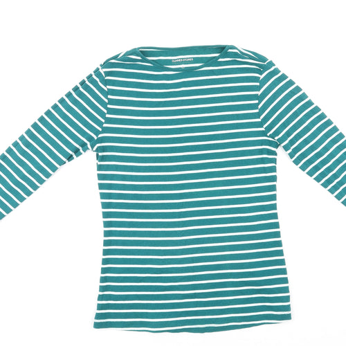 Dunnes Stores Womens Multicoloured Striped Cotton Basic T-Shirt Size 14 Round Neck