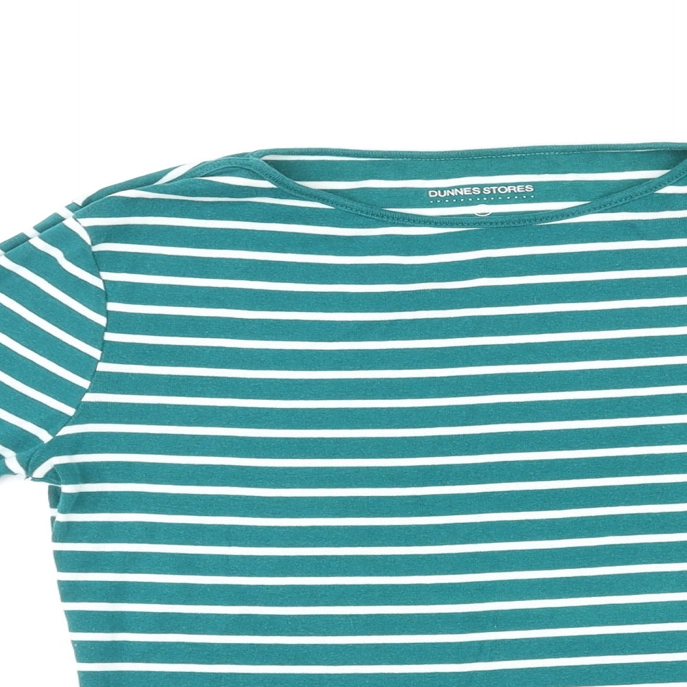 Dunnes Stores Womens Multicoloured Striped Cotton Basic T-Shirt Size 14 Round Neck