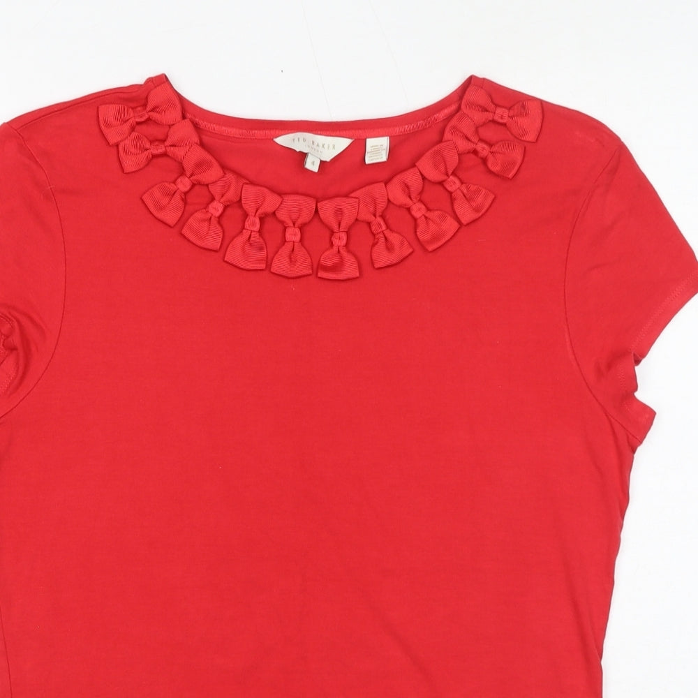 Ted Baker Womens Red Viscose Basic T-Shirt Size 14 Round Neck