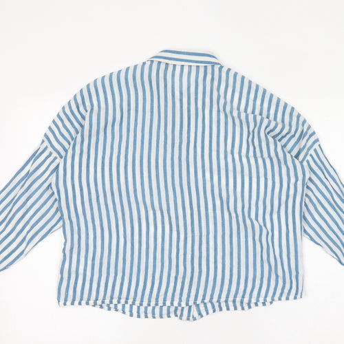 Cooperative Womens Blue Striped 100% Cotton Basic Button-Up Size S Collared