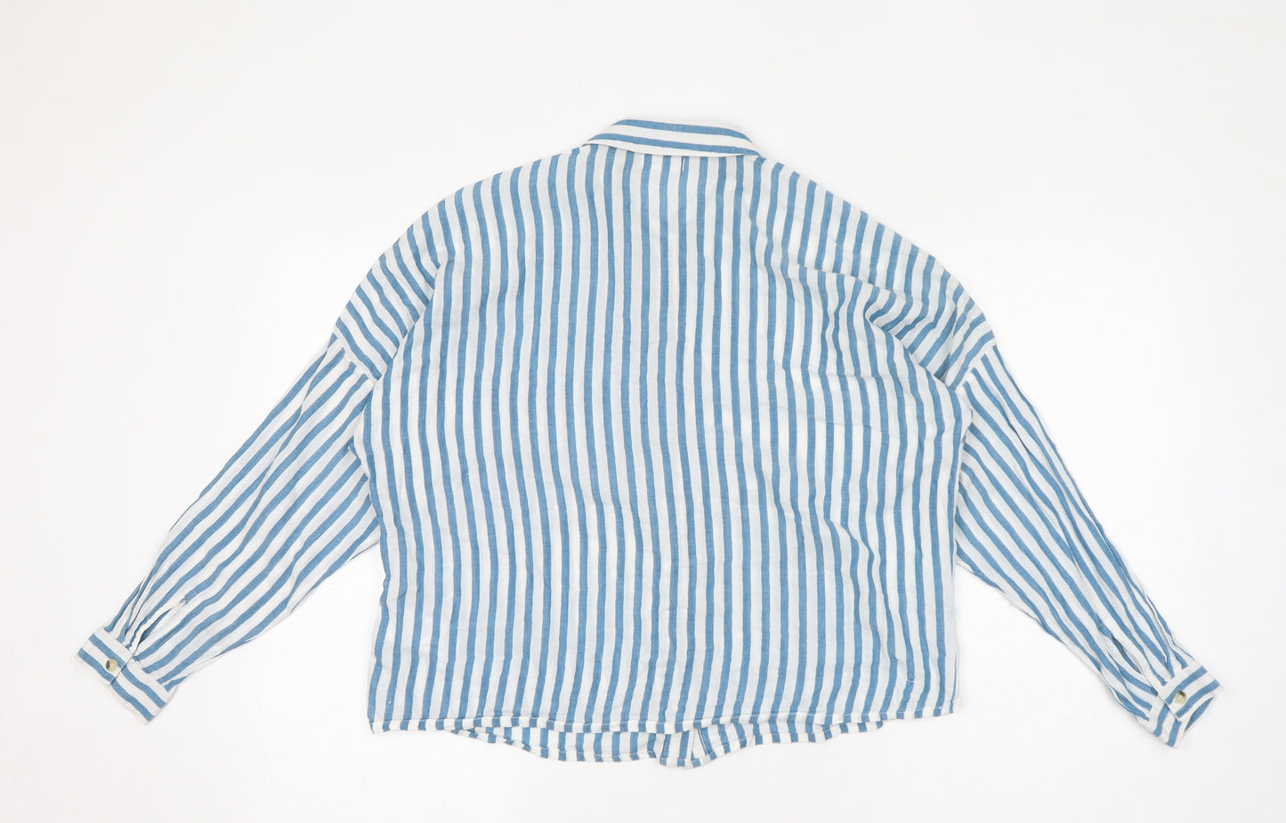 Cooperative Womens Blue Striped 100% Cotton Basic Button-Up Size S Collared