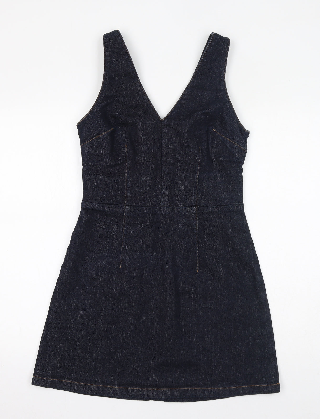 Moto Womens Blue Cotton Pinafore/Dungaree Dress Size 10 V-Neck Zip