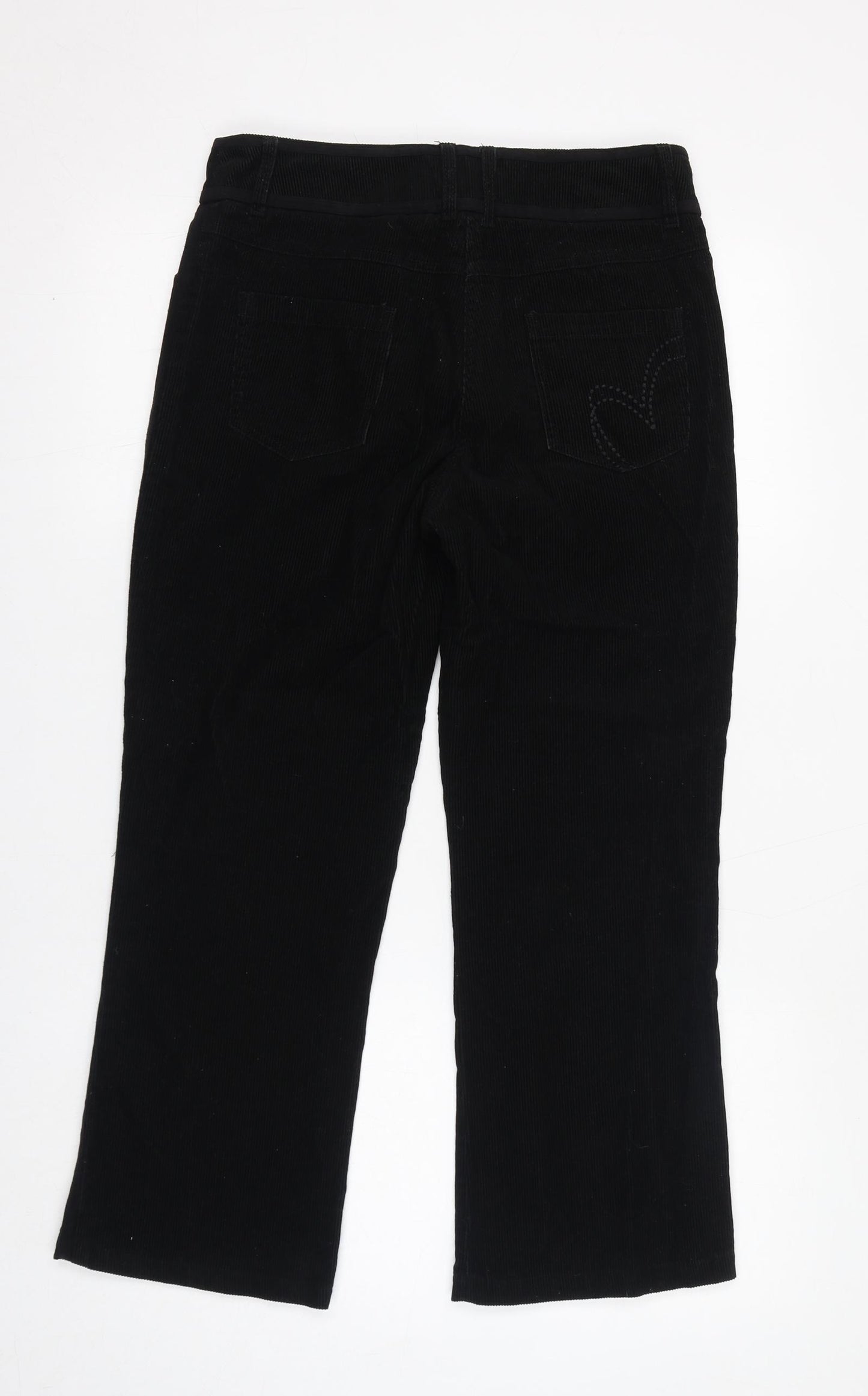Per Una Womens Black Cotton Trousers Size 10 L25 in Regular Zip