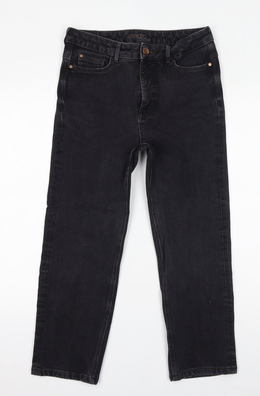 Magic Womens Black Cotton Straight Jeans Size 14 L24 in Regular Zip