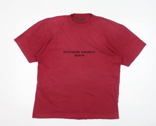 Katherine Hamnett Womens Red 100% Cotton Basic T-Shirt Size M Crew Neck - Katherine Hamnett Denim
