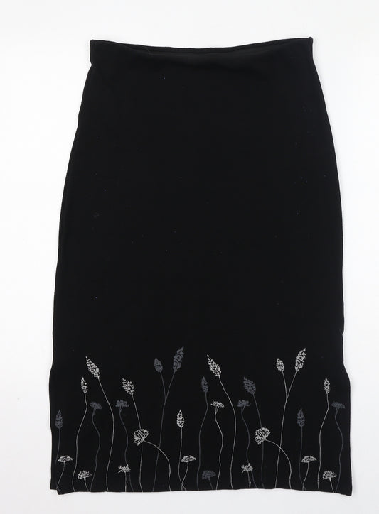 Kaleidoscope Womens Black Viscose A-Line Skirt Size 14 - Flower Embroidery