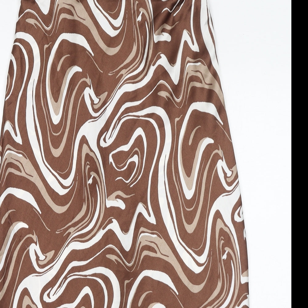 Hollister Womens Brown Geometric Polyester A-Line Skirt Size M Zip