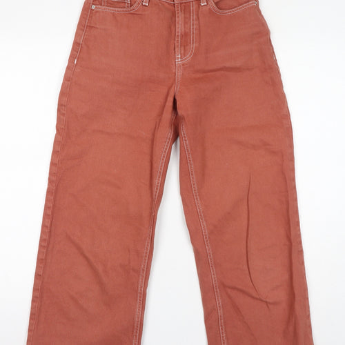 Denim & Co. Womens Orange Cotton Wide-Leg Jeans Size 8 L23 in Regular Zip