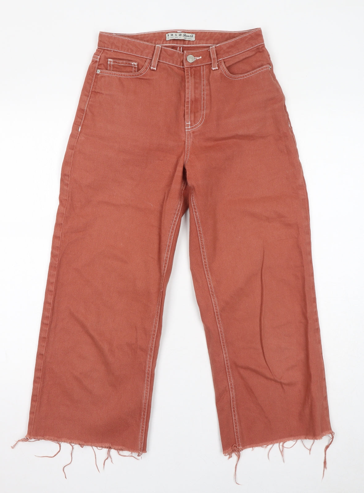 Denim & Co. Womens Orange Cotton Wide-Leg Jeans Size 8 L23 in Regular Zip