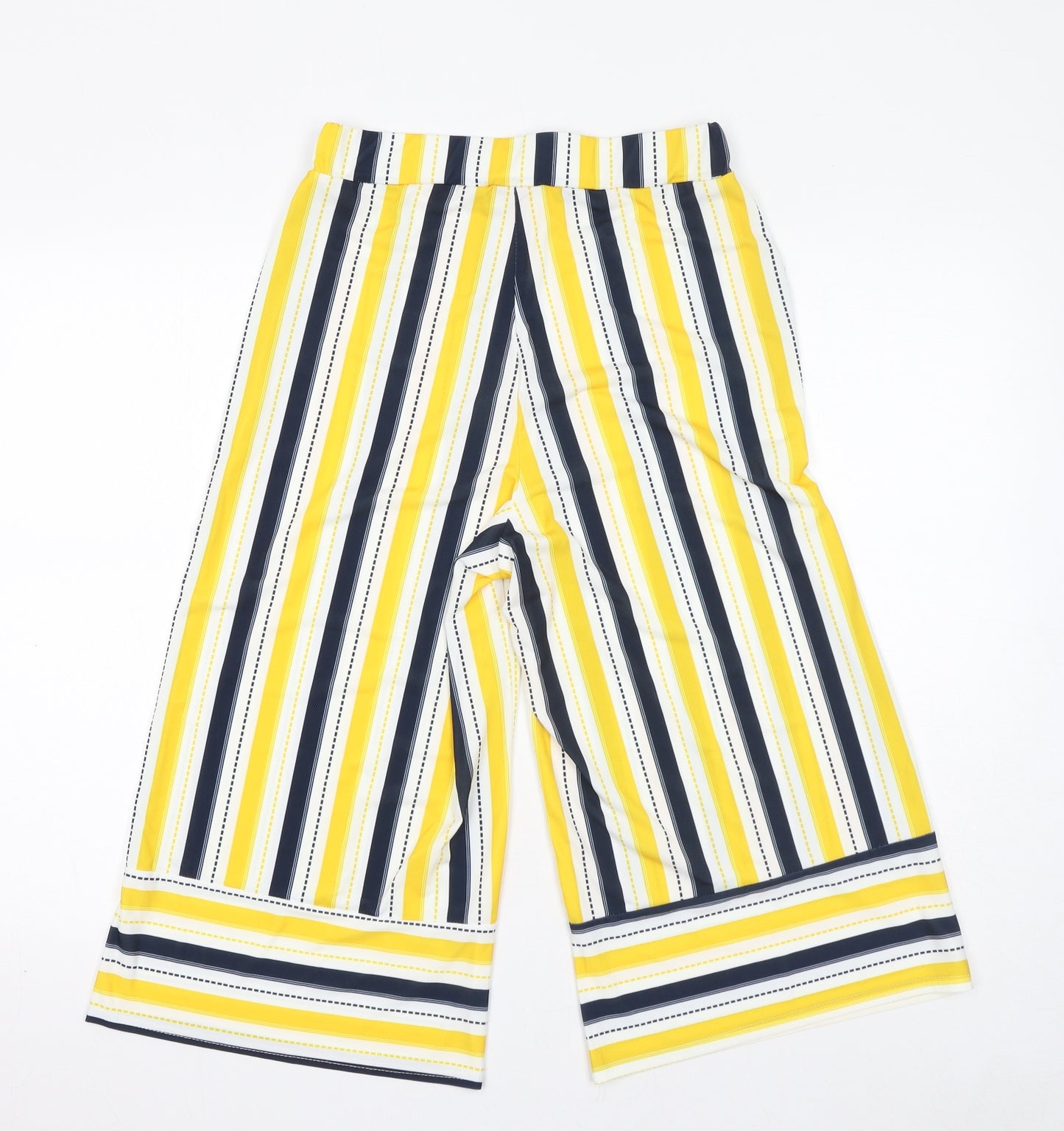 Ikrush Womens Yellow Striped Polyester Trousers Size 10 L18 in Regular Pull On