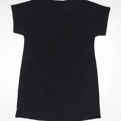 DKNY Womens Black Silk T-Shirt Dress Size L Round Neck Pullover - Flower Print