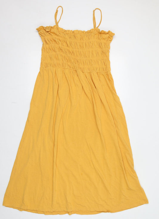H&M Womens Yellow 100% Cotton A-Line Size XL Square Neck Pullover - Elasticated Bodice