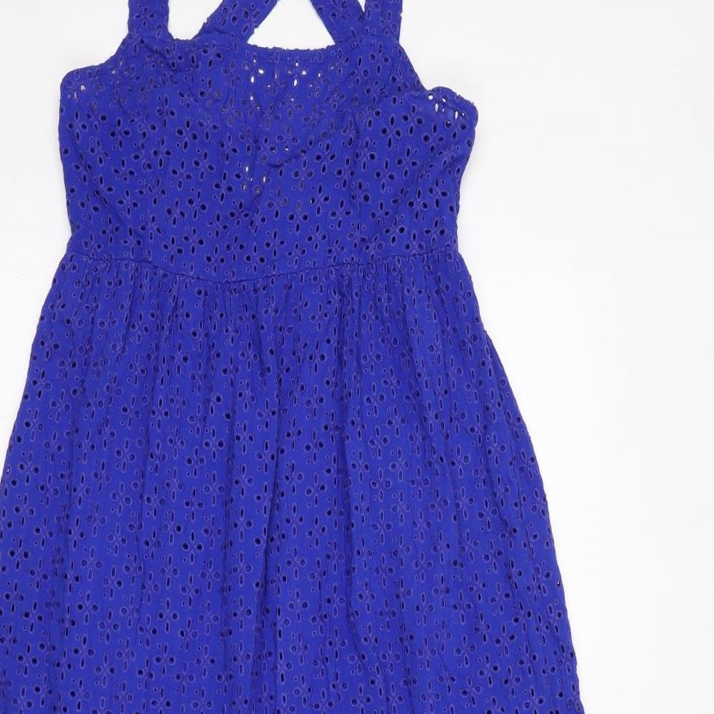 Cecile Womens Blue Geometric Viscose Tank Dress Size S Square Neck Pullover