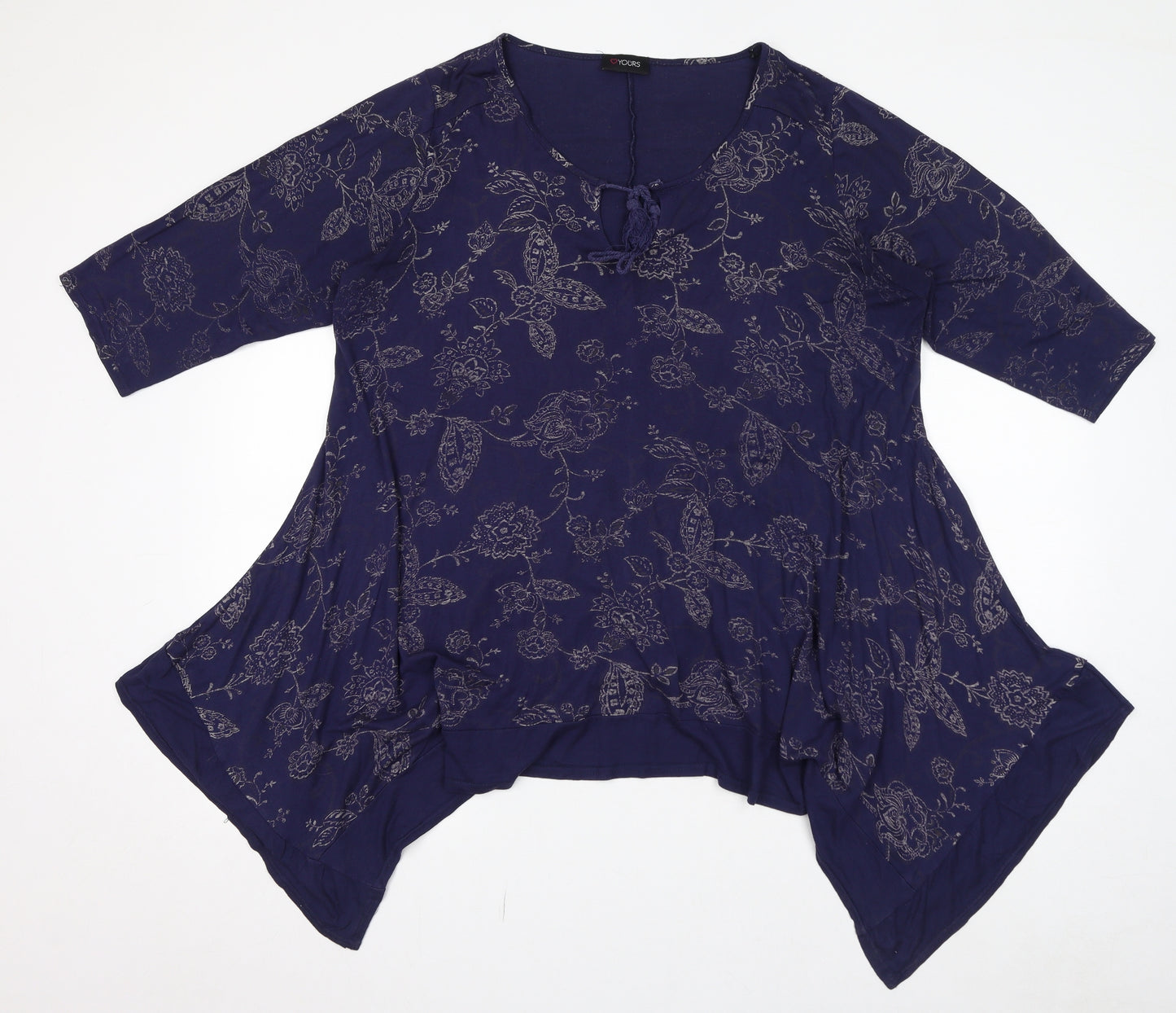 Yours Womens Blue Floral Viscose Basic T-Shirt Size 20 Round Neck