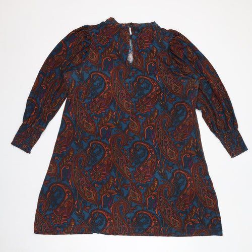 NEXT Womens Blue Paisley Viscose A-Line Size 16 Mock Neck Pullover