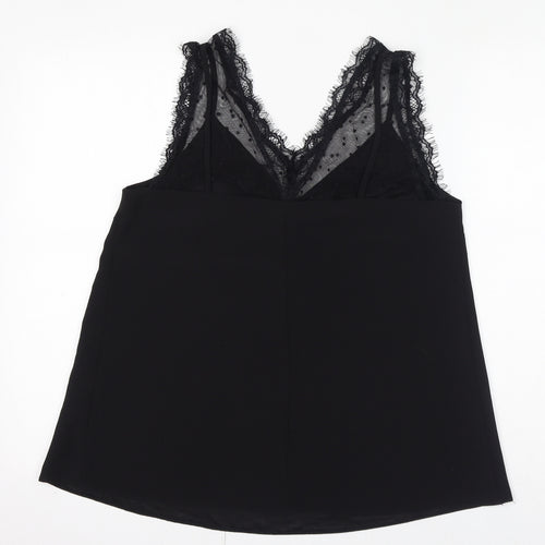 ASOS Womens Black Polyester Basic Tank Size 10 V-Neck - Lace Trim Detail